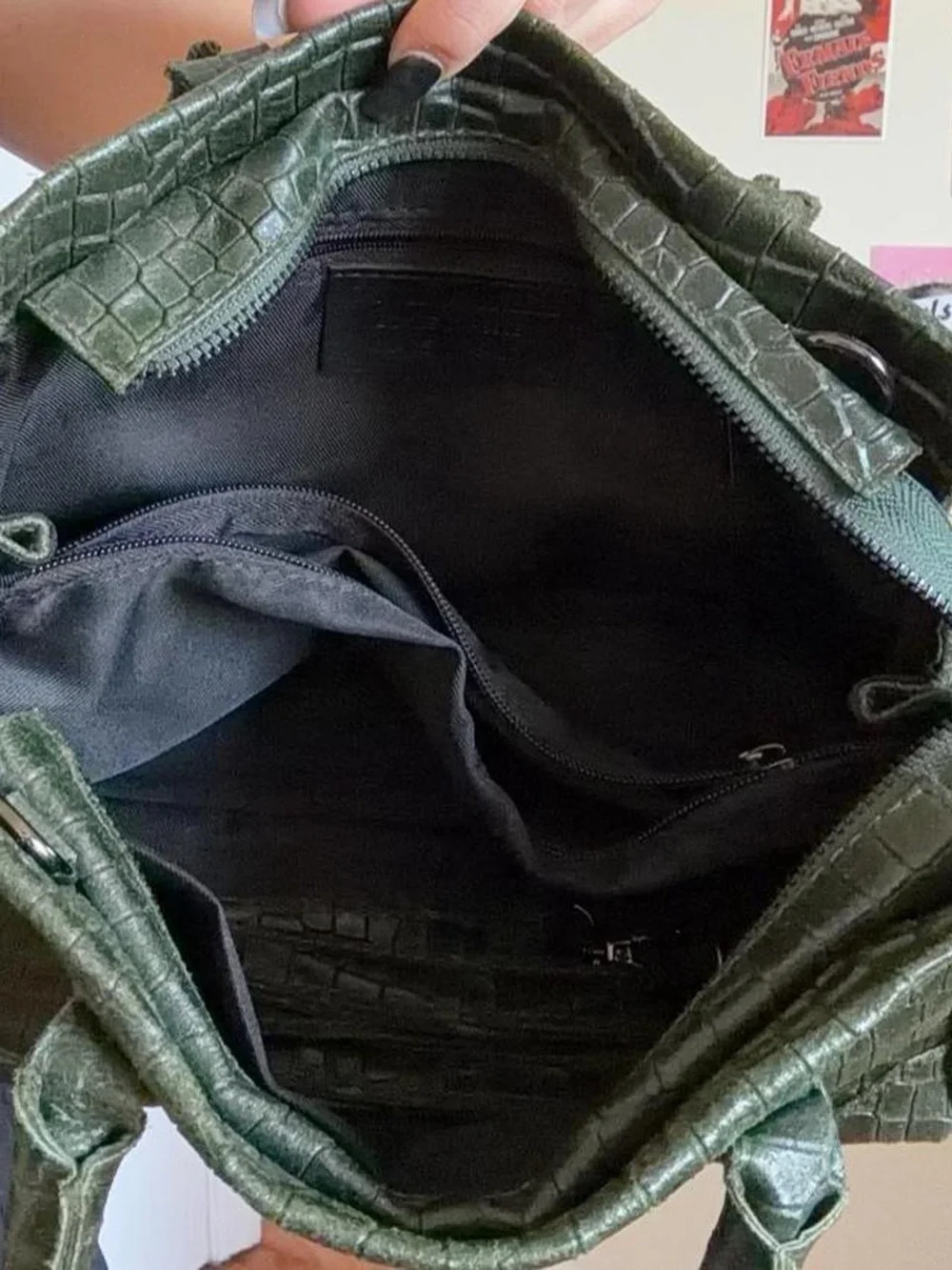 Classic Croc-Embossed Dark Green Tote Bag